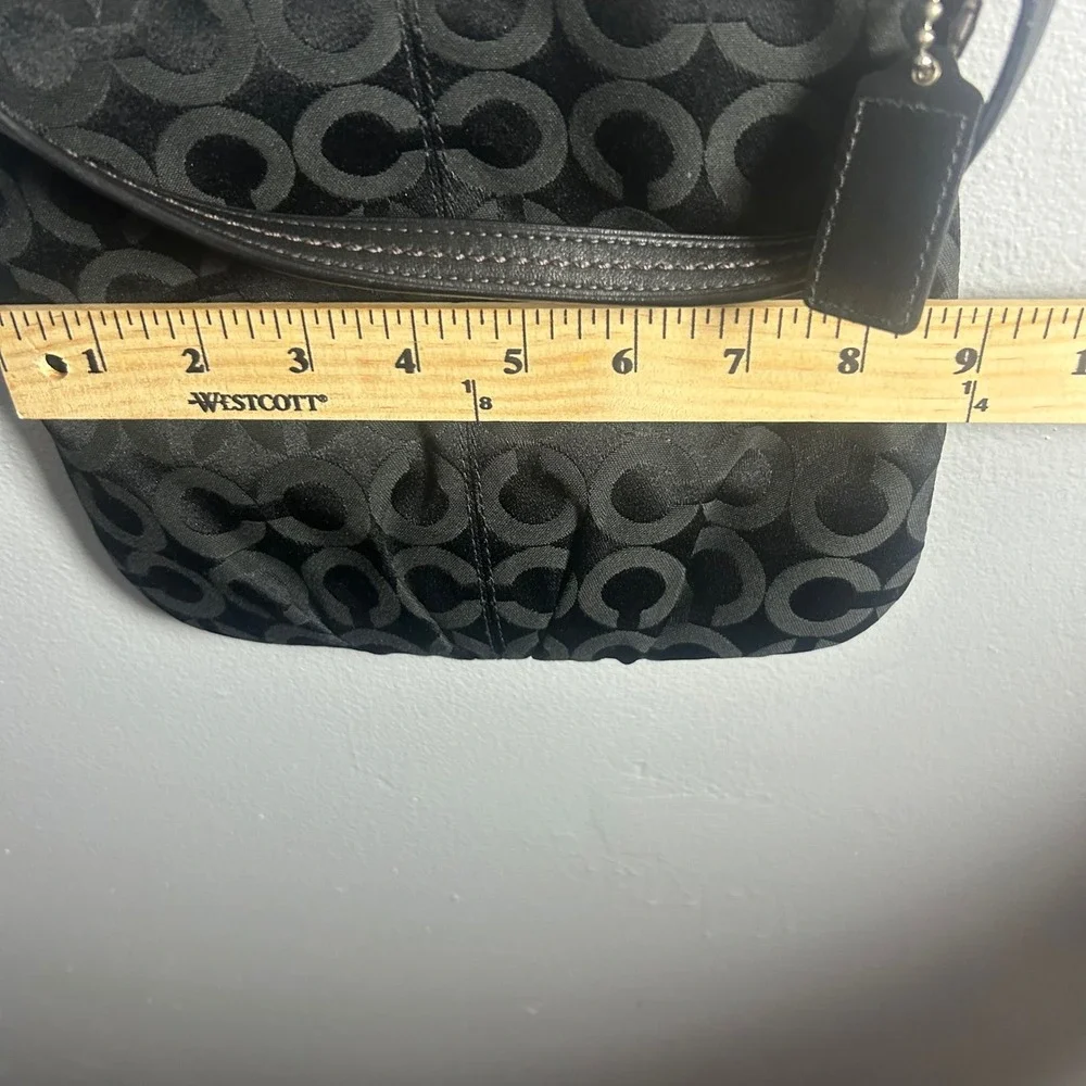 Coach Signature C Monogram Canvas‎ Leather Crossbody Bag Black Silver Hardware